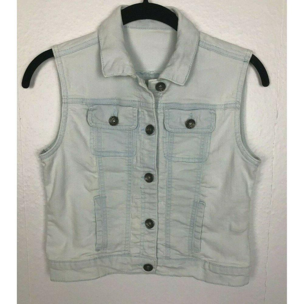 DKNY Stone Washed & Faded Denim Cropped Vest